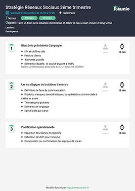 modèle d'ordre du jour de réunion réseaux sociaux